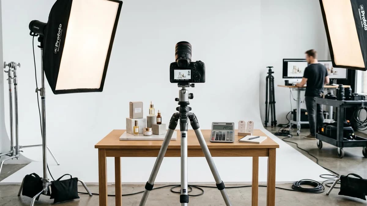 Cost comparison infographic showing DIY, studio, and AI product photography pricing side by side