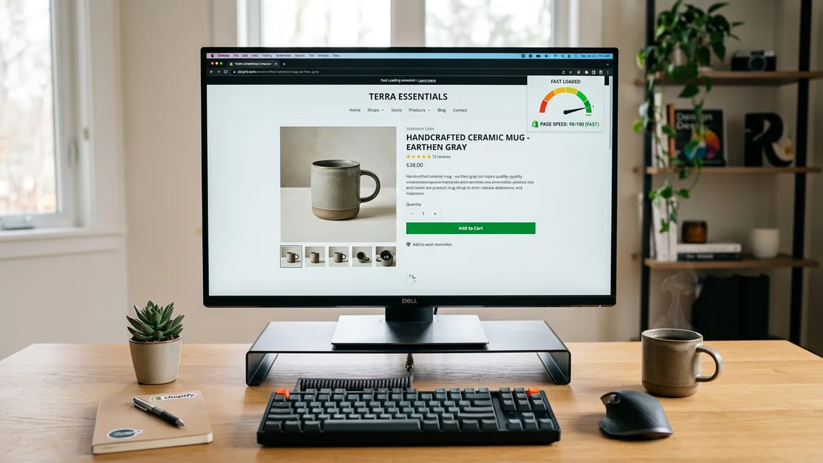 Shopify product page with optimized product images showing multiple angles and consistent sizing